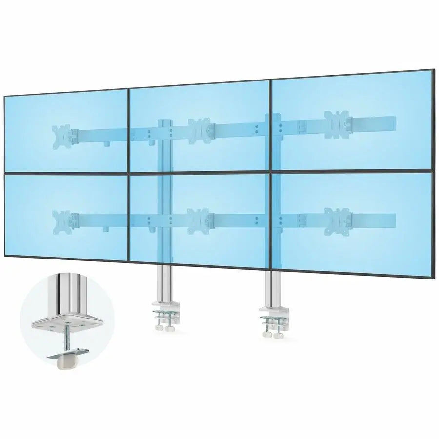 StarTech.com Six-Monitor Desk Mount with Crossbar, Up To 32-inch Computer Screens, Max 17.6lb (8kg) each, Dual Column, C-clamp/Grommet