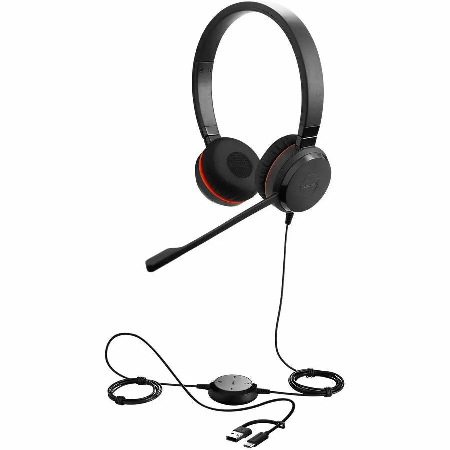 Jabra Evolve 20SE USB-C/A UC Stereo Headset with Noise Cancellation and Leatherette Ear Cushions