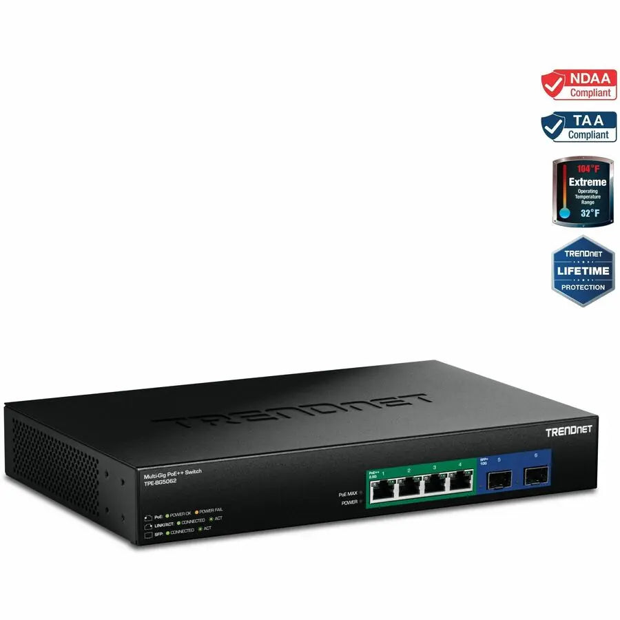 TRENDnet TPE-BG5062 6-Port 2.5G GaN Power PoE++ Switch with 10G SFP+ Ports (240W)