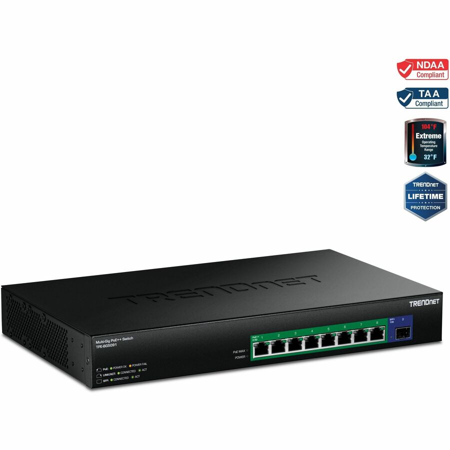 TRENDnet TPE-BG5091 9-Port 2.5G GaN Power PoE++ Switch with 10G SFP+ Port (480W) for High-Speed Networking
