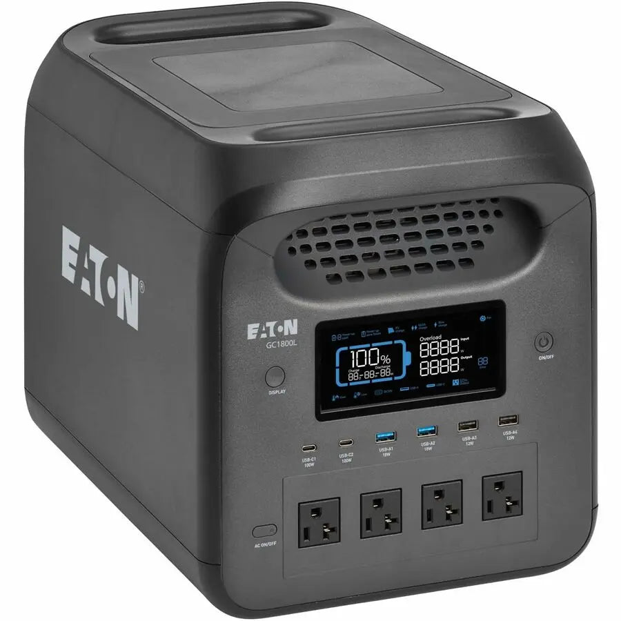 Eaton Portable Power Station - 1800W, Lithium-Ion (LFP), AC, DC, USB-A, USB-C, QC 3.0, LCD