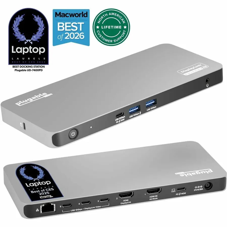 Plugable USB-C 5-Display Docking Station with HDMI 2.1 and 140W Charging (UD-7400PD)