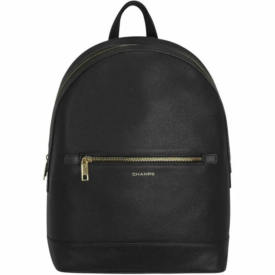 Champs International Gala Leather Backpack LCB-502-BLACK – Premium Top-Grain Cowhide with RFID Protection and Gold Hardware