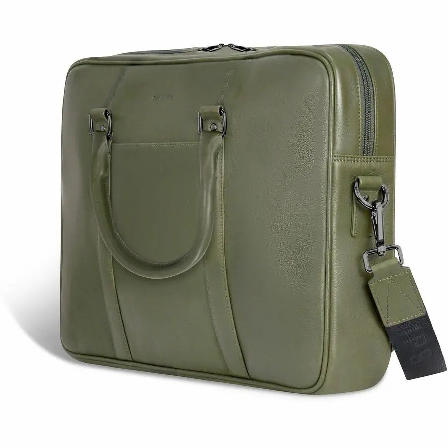 Champs Onyx Leather Slim Briefcase for 15.6-Inch Laptop and 11-Inch Tablet - Khaki