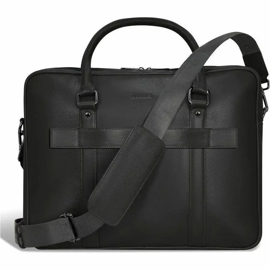 Champs International Onyx Leather Briefcase for 15.6-inch Laptop and 11-inch Tablet - Black