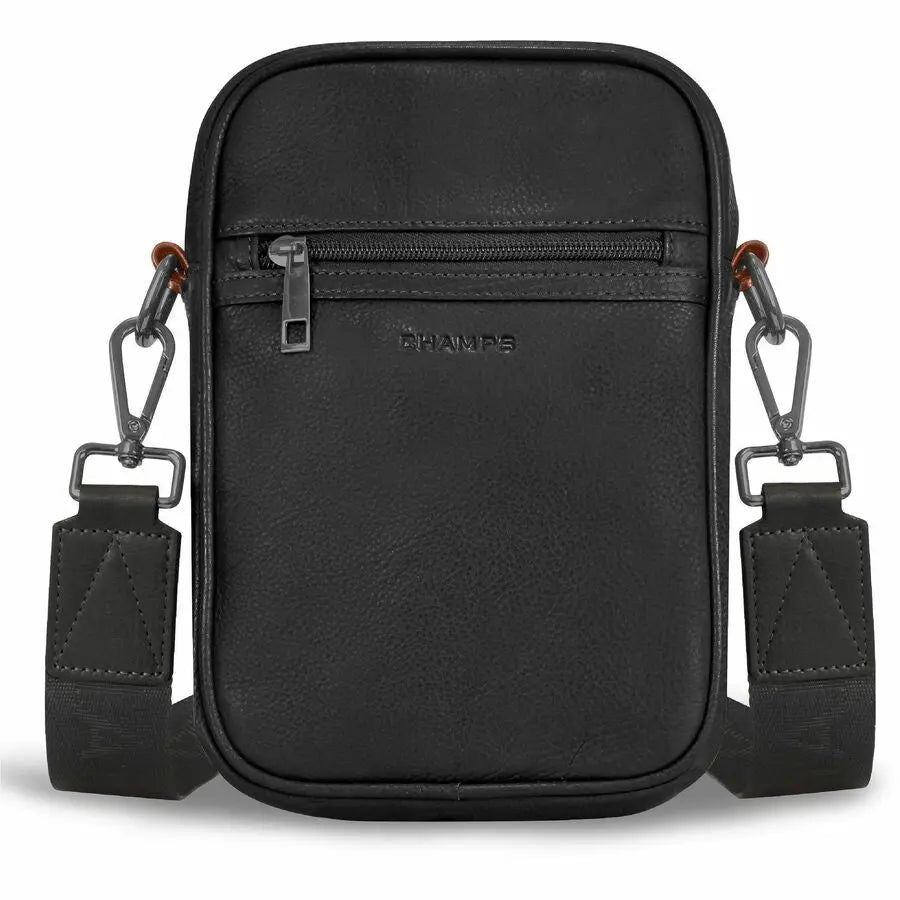Champs International Onyx Leather Vertical Cross-Body Bag in Black