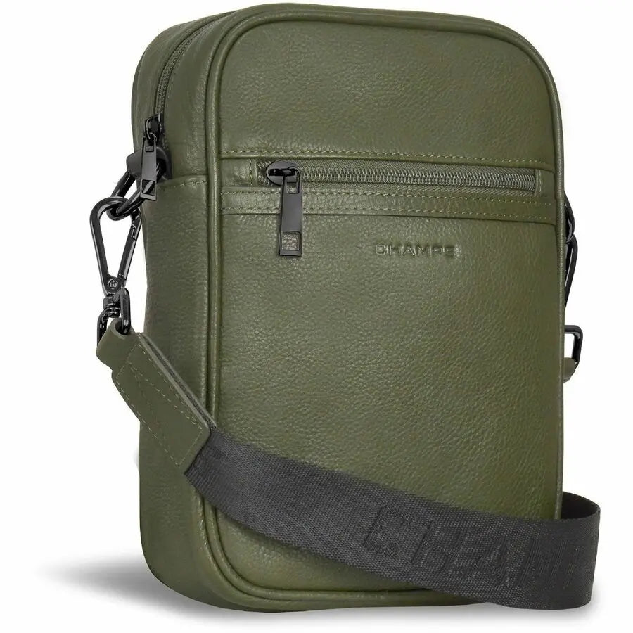 Champs International Onyx Leather Vertical Cross-Body Bag - Khaki