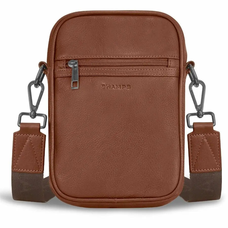 Champs International Onyx Leather Vertical Cross-Body Bag - Brown