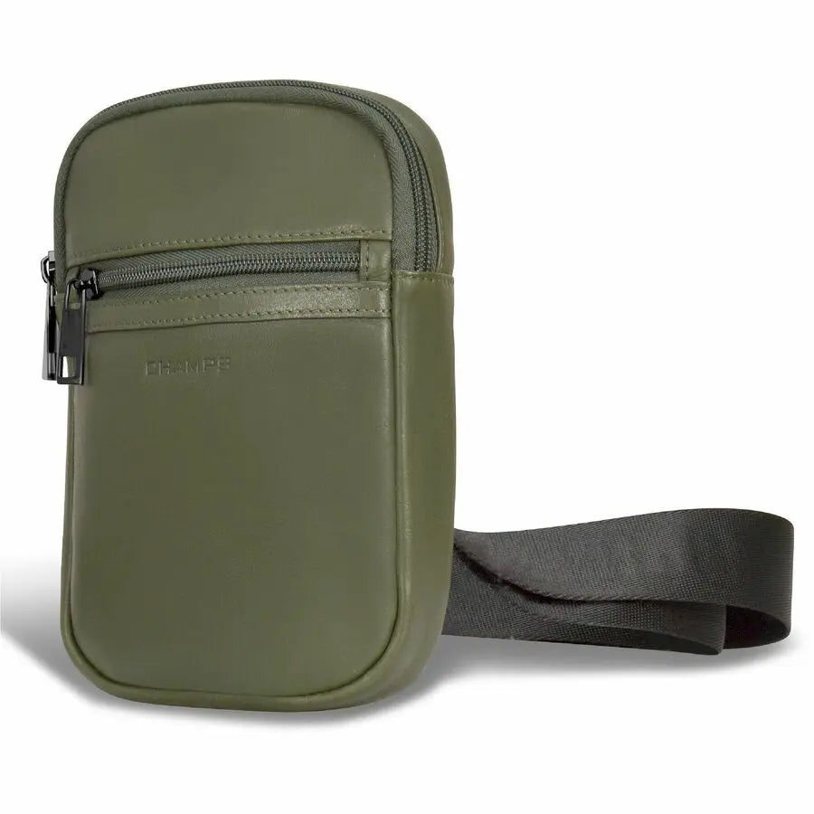 Champs International Onyx Leather Crossbody Bag OB-407-KHAKI — Compact RFID-Resistant Carrying Case in Khaki