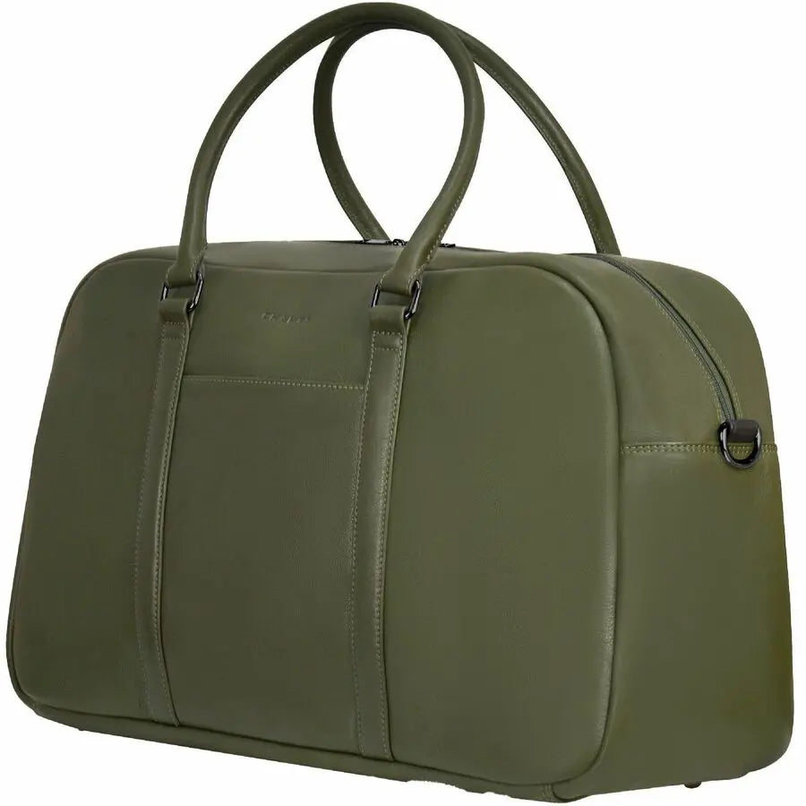 Champs International Onyx Leather Duffle Bag - Khaki, RFID-Resistant Travel Carrying Case with Trolley System