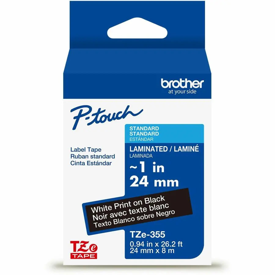 Brother P-touch TZe355 Laminated Label Tape - White on Black, 24mm x 8m