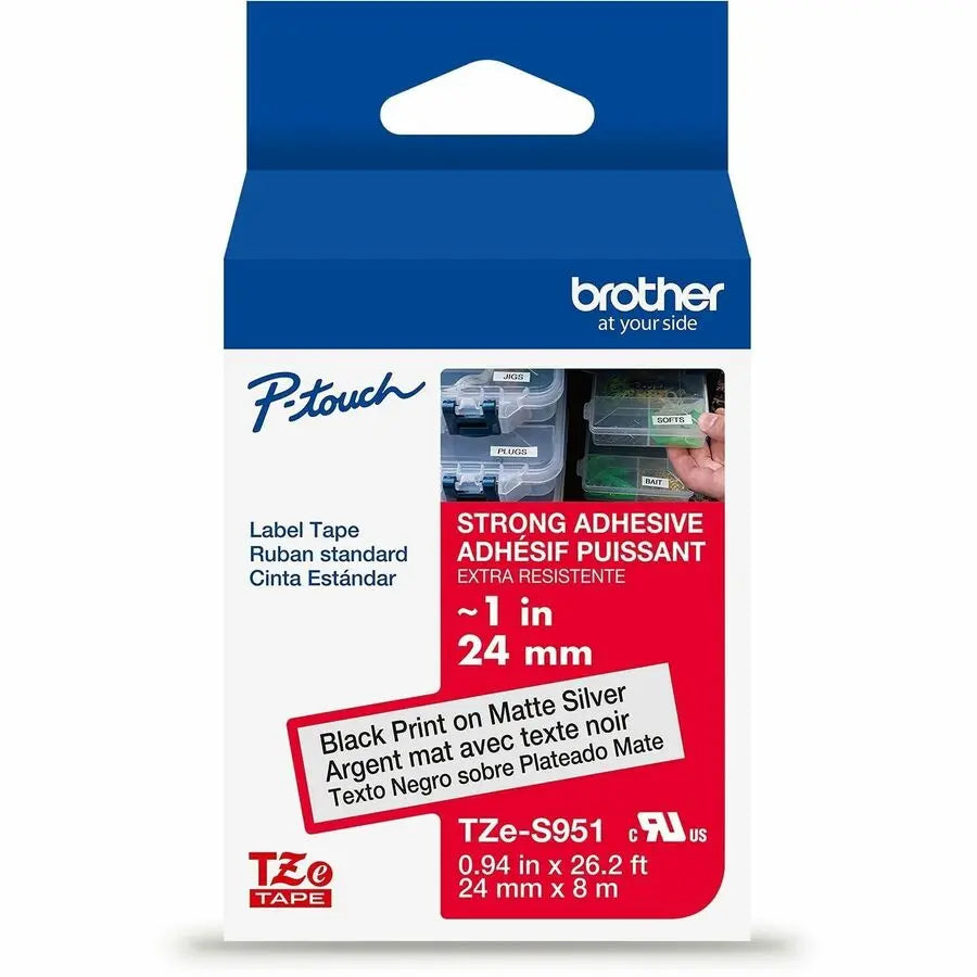 Brother Genuine P-touch TZeS951 Silver Matte Label Tape with Strong Adhesive, 24mm x 8m