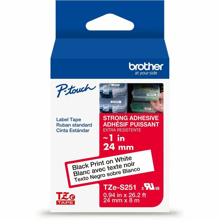 Brother Genuine P-touch TZeS251BK on WHT Label Tape, 24mm x 8m, Strong Adhesive Laminated Tape for Indoor and Outdoor Use