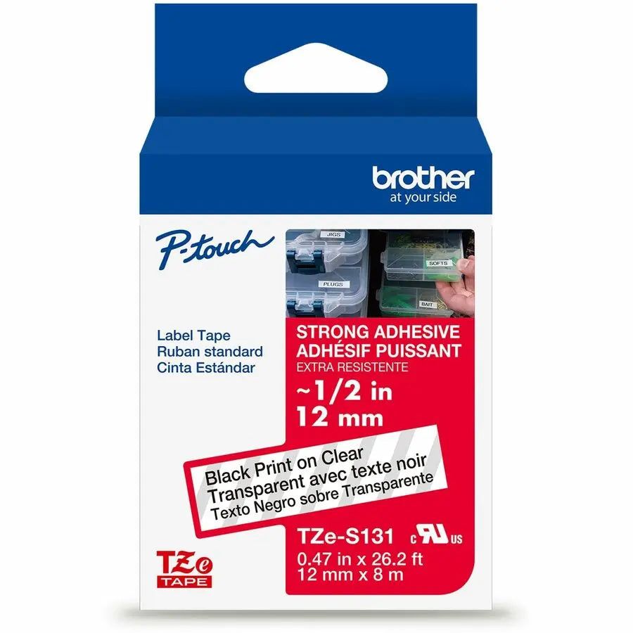 Brother Genuine P-touch TZeS131BK Clear Label Tape with Strong Adhesive, 12mm x 8m