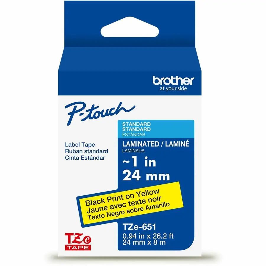 Brother TZe651G Laminated Label Tape for P-touch Label Makers – 24mm x 8m, Black on Yellow</Title>