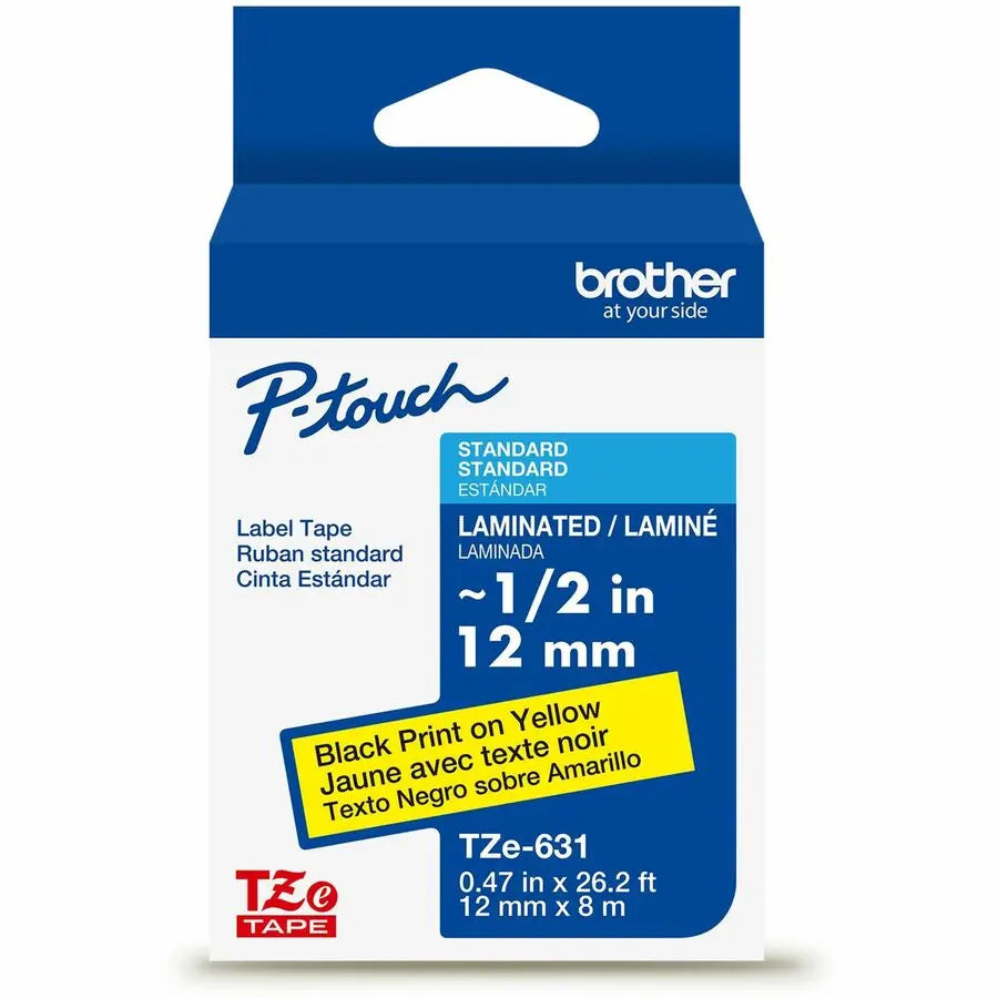 Brother Genuine P-touch TZe631BK on YL Laminated Label Tape, 12mm x 8m, Yellow