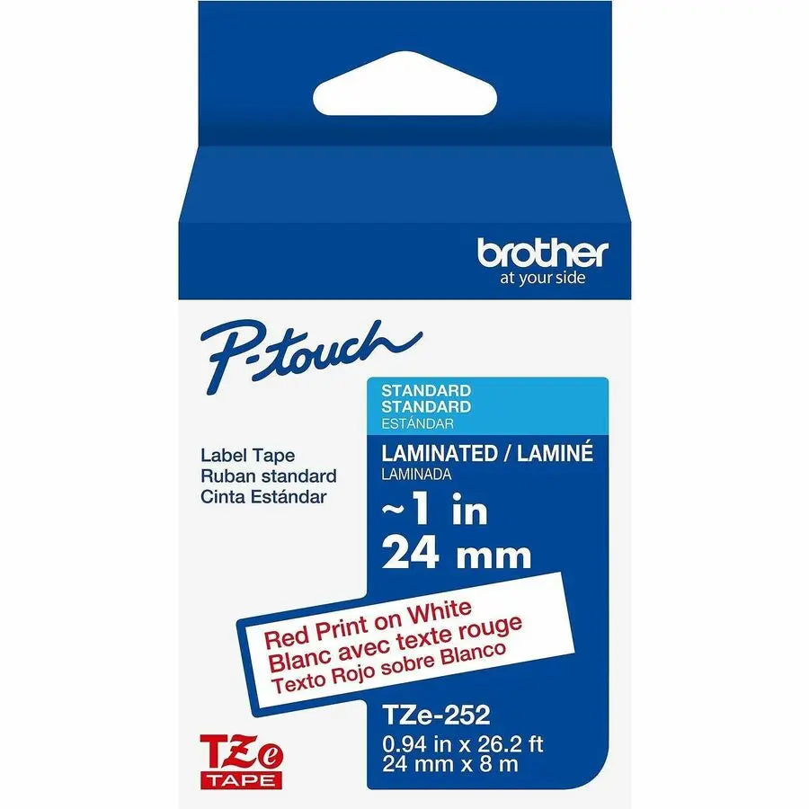 Brother Genuine P-touch TZe252 RD Laminated Label Tape, 24mm x 8m, White