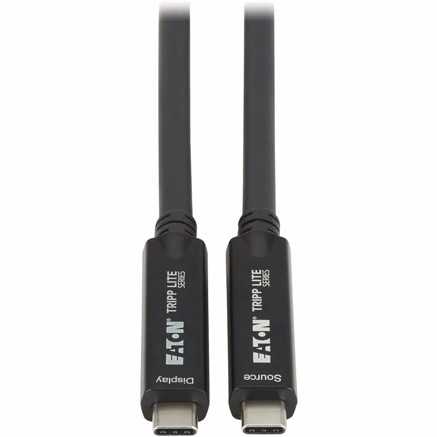 Eaton Tripp Lite Series USB-C to USB-C Full-Function Fiber Active Optical Cable (AOC) - USB 3.2 Gen 2 (10 Gbps), 8K, HDR, 4:4:4, 40W PD Charging, M/M, Black, 15 m (49 ft.)