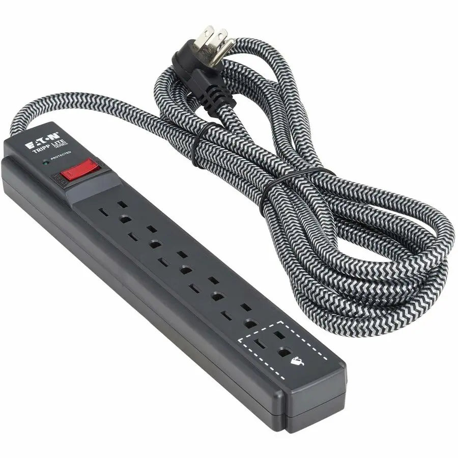 Eaton Tripp Lite Series Protect It! 6-Outlet Surge Protector - 5-15R Outlets, 1500 Joules, 25 ft. (7.6 m) Braided Cord, Black