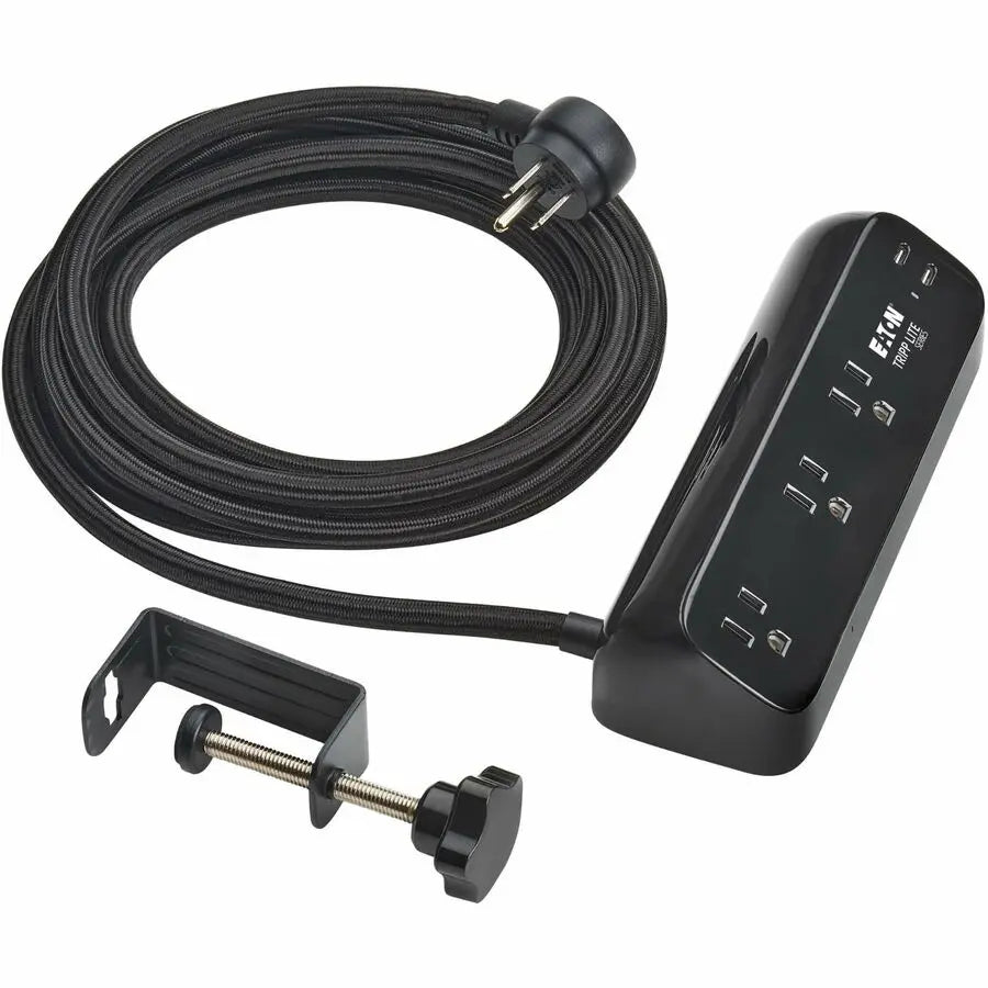 Eaton Tripp Lite Series Protect It! 3-Outlet Surge Protector with 2 USB-C Ports - 5-15R Outlets, 900 Joules, 30W PD Charging, Desk Clamp, 10 ft. (3 m) Braided Cord, Black