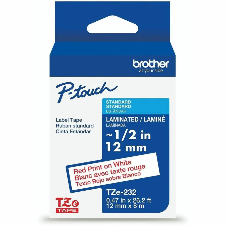 Brother Genuine P-touch TZe232 Laminated Label Tape, 12mm x 26.4ft, White