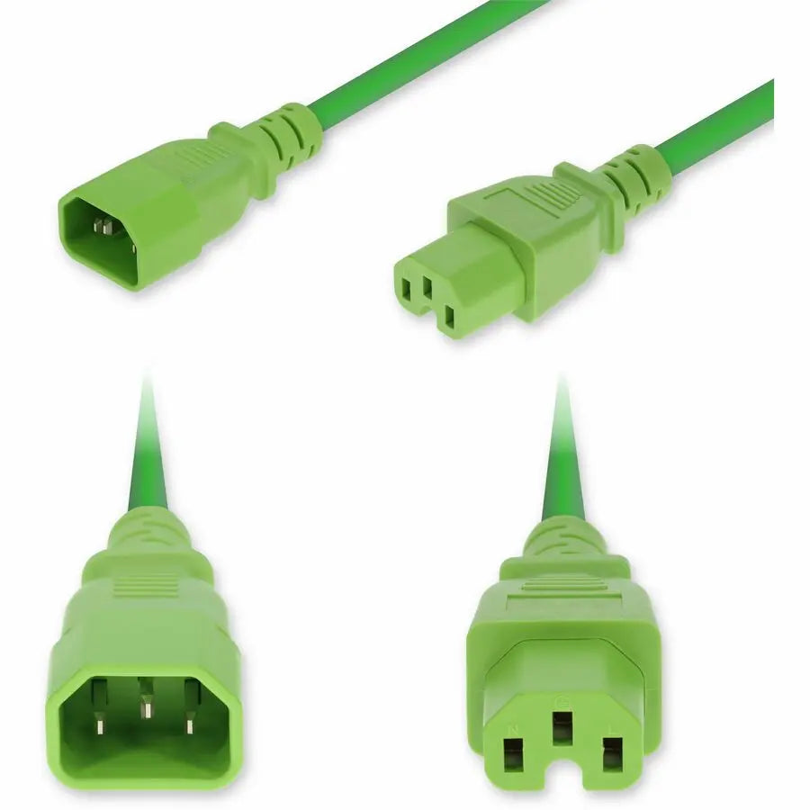 AddOn 10ft C14 Male to C15 Female High-Temperature Power Cable – Green, 14 AWG, 250V, 15A