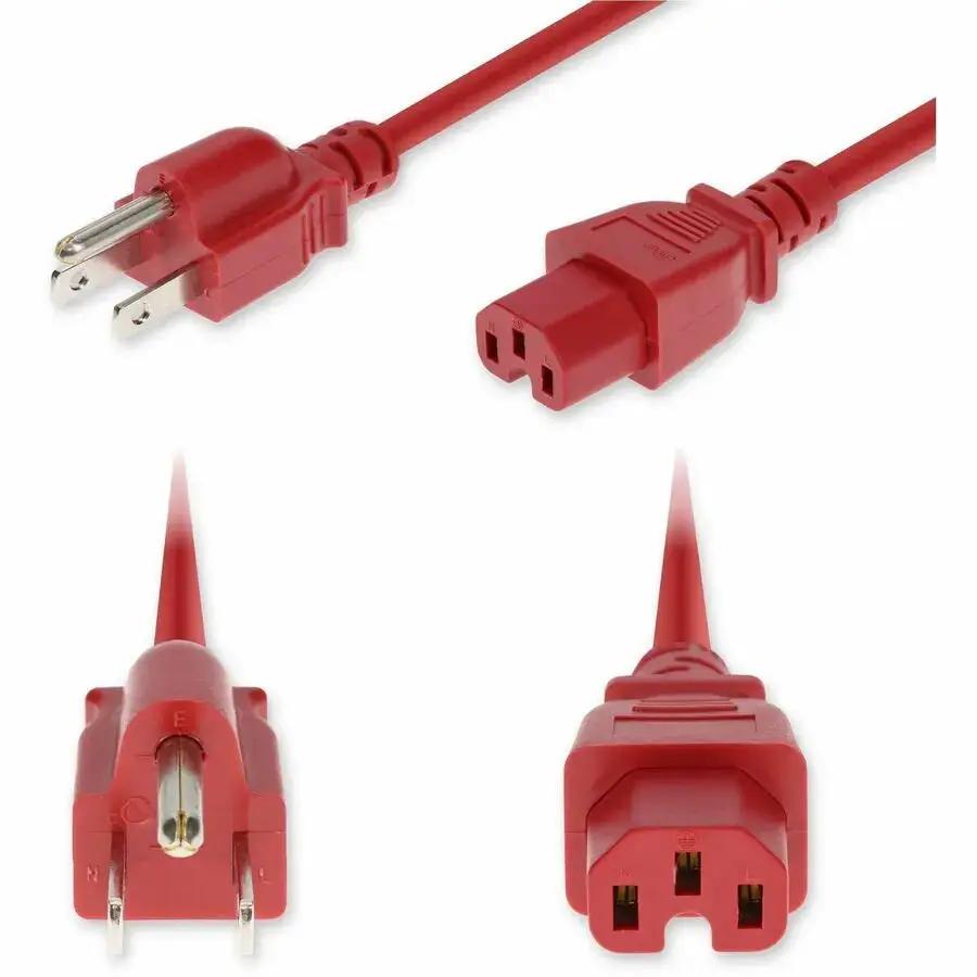 AddOn 6ft NEMA 5-15P to C15 Power Cord - 14 AWG, 125V, Red by ADDON