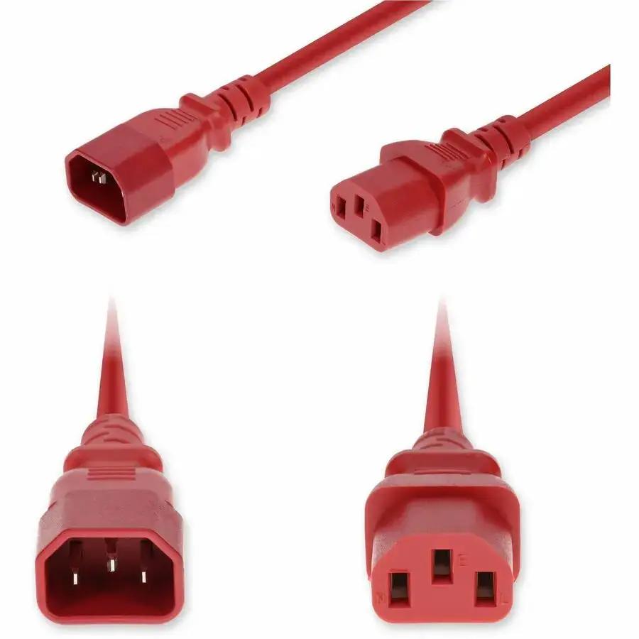 AddOn 4ft C14 Male to C13 Female Power Cable - 14 AWG, 250V, Red by ADDON
