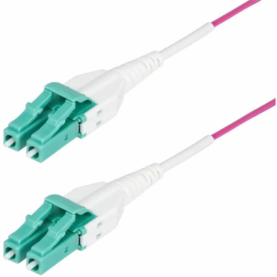 StarTech.com 15m (49ft) LC to LC (UPC) OM4 Multimode Fiber Optic Cable, Erika Violet, 50/125, 100G, Uniboot Fiber Jumper Cord, OFNR Riser