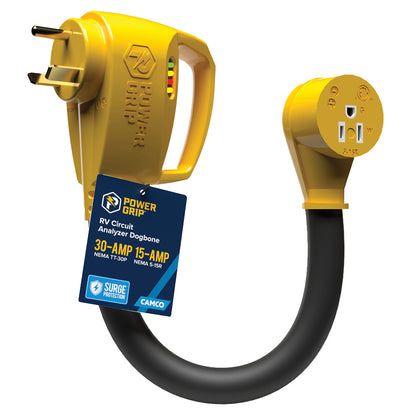 Camco Power Grip RV 12-Inch 30Amp Circuit Analyzer Dogbone with Integrated Surge Protection