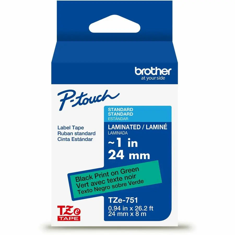 Brother TZe751G Laminated Green Label Tape for P-touch Label Makers - 24mm x 8m