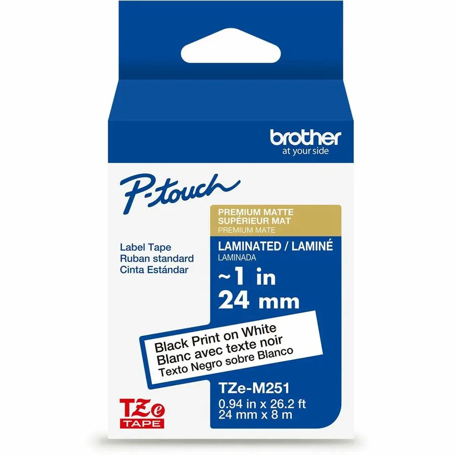 Brother Genuine P-touch TZeM251BK on WHT Premium Matte Laminated Label Tape, 24mm x 8m