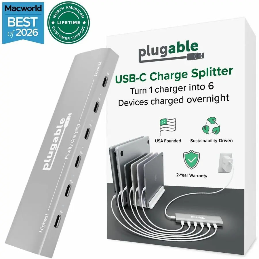 Plugable PS-6CC 100W USB-C Multi Charging Station for Laptops, Tablets, and Phones