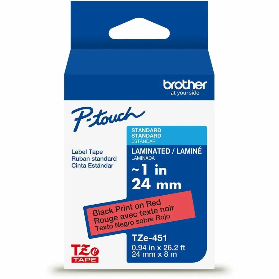 Brother Genuine TZe451G Laminated Label Tape for P-touch Label Makers, 24mm x 8m, Red on Black