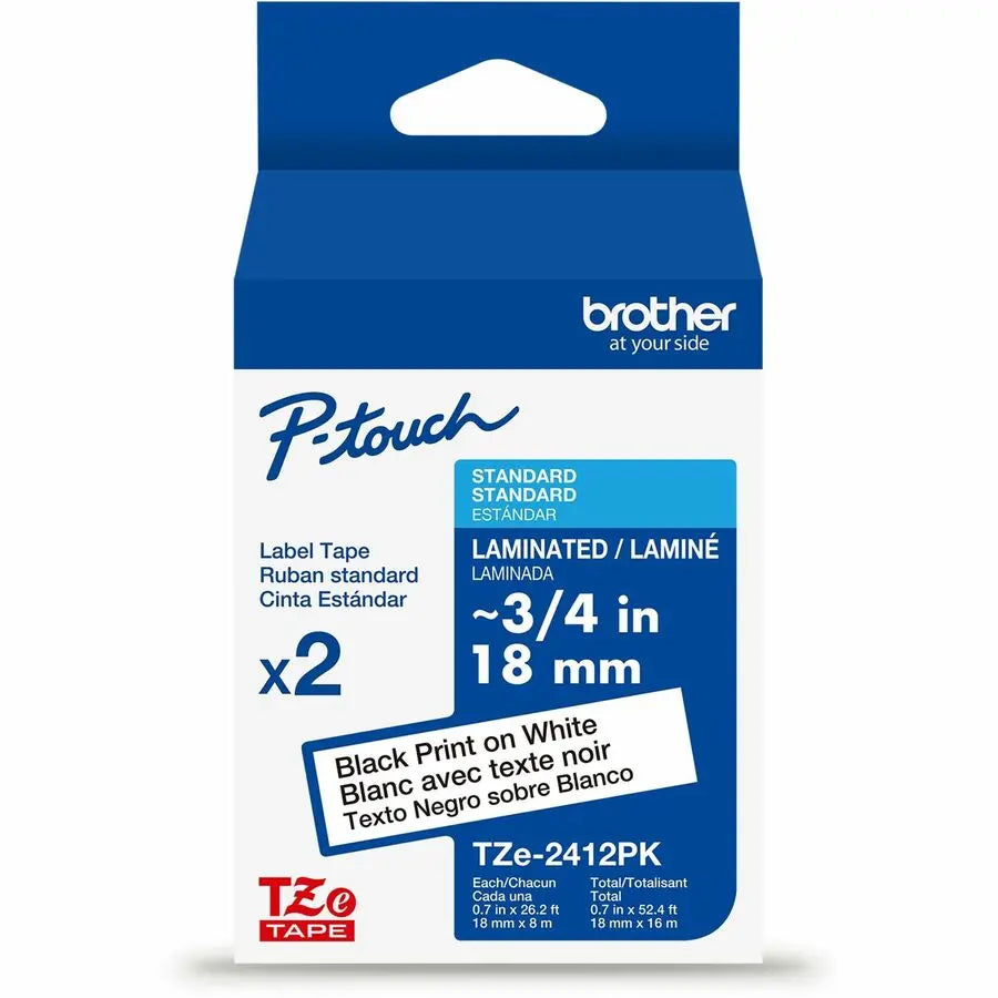 Brother Genuine P-touch TZe2412PK Laminated Label Tapes, 18mm x 26.4 ft, White on White