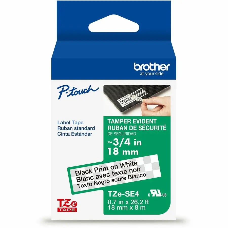 Brother P-touch TZeSE4G Tamper-Evident Laminated Label Tape, 18mm x 8m, White