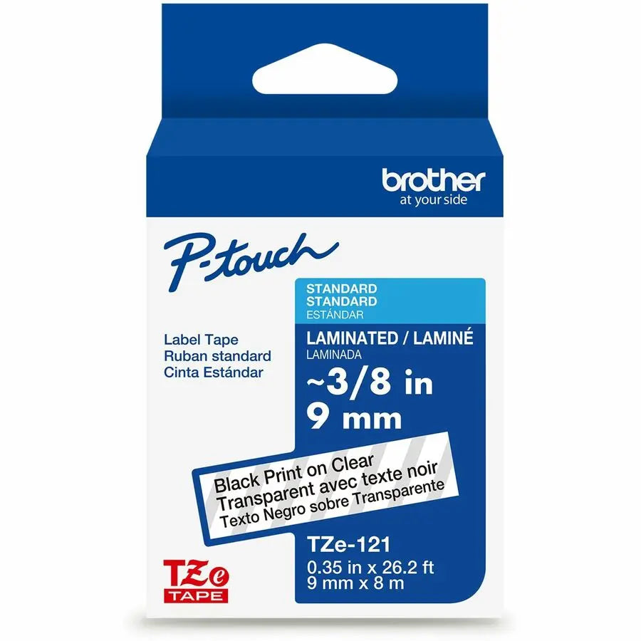Brother Genuine P-touch TZe121 BK on CLR Laminated Label Tape, 9mm x 26.4ft for P-touch Label Makers