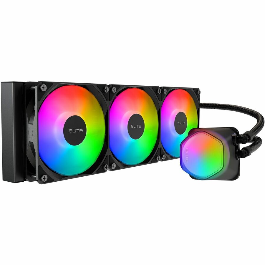 Cooler Master Elite Liquid 360 CPU AIO Cooler - 360mm Radiator, 3X ARGB PWM Fans, Dual-Chamber Pump, Black