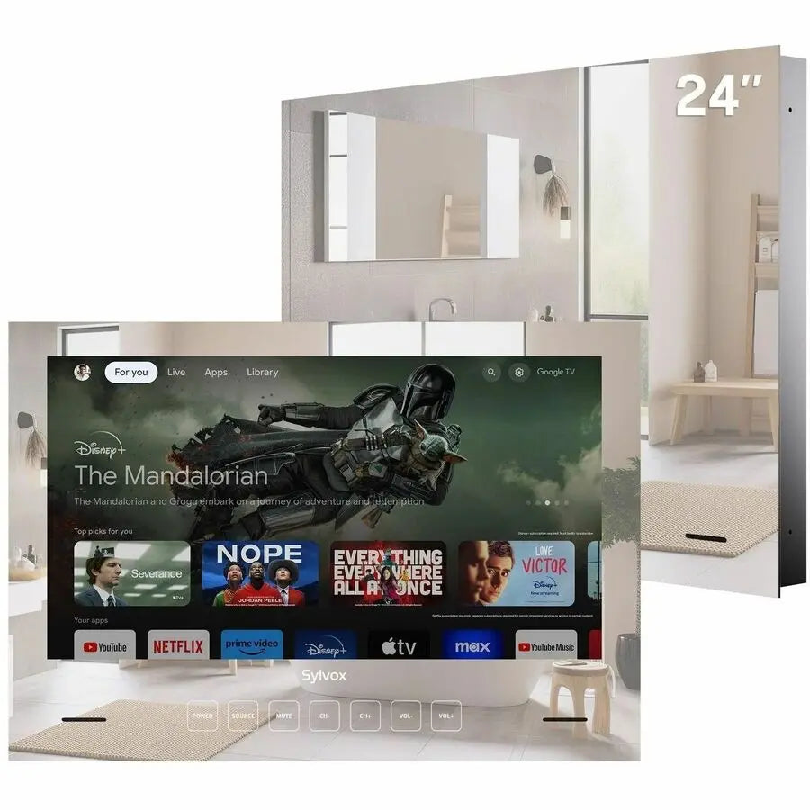 SYLVOX BT24A2KHGB 24-Inch Waterproof Smart Mirror TV for Bathroom and Humid Environments