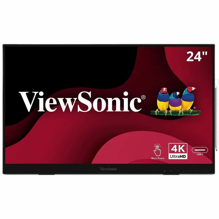 ViewSonic ID2456-4K 24 Inch 4K UHD Touch Display Tablet with PCAP 10 Point Touch, Active Stylus, Built-in Kickstand, USB Hub, HDMI, DisplayPort, and USB C Inputs