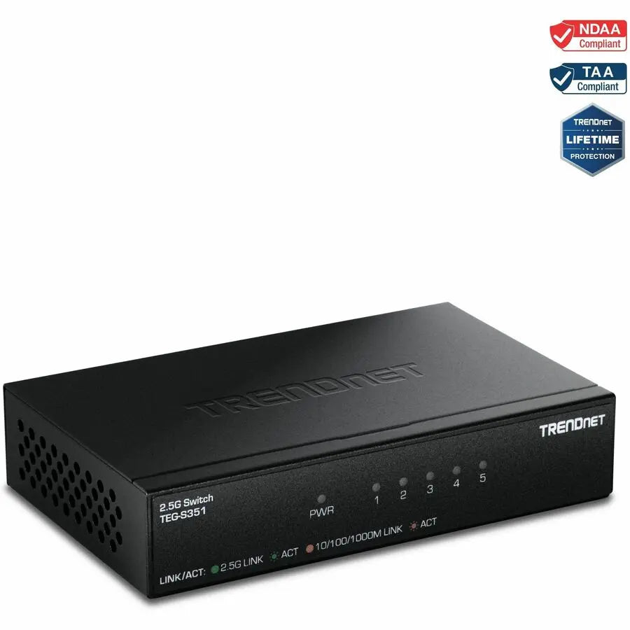 TRENDnet TEG-S351 5-Port 2.5G Ethernet Switch with Wall Mountable Design and Lifetime Warranty