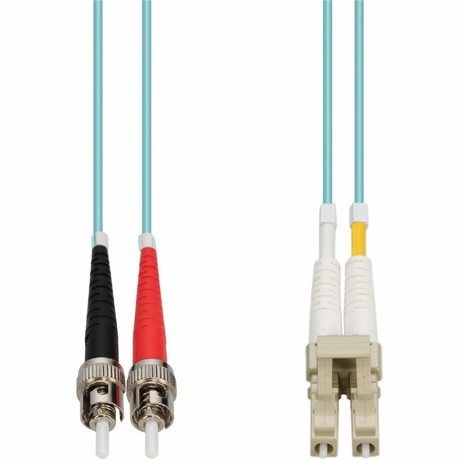 AddOn 1.5m ST to LC Aqua OM4 Duplex OFNR Riser-Rated Fiber Patch Cable