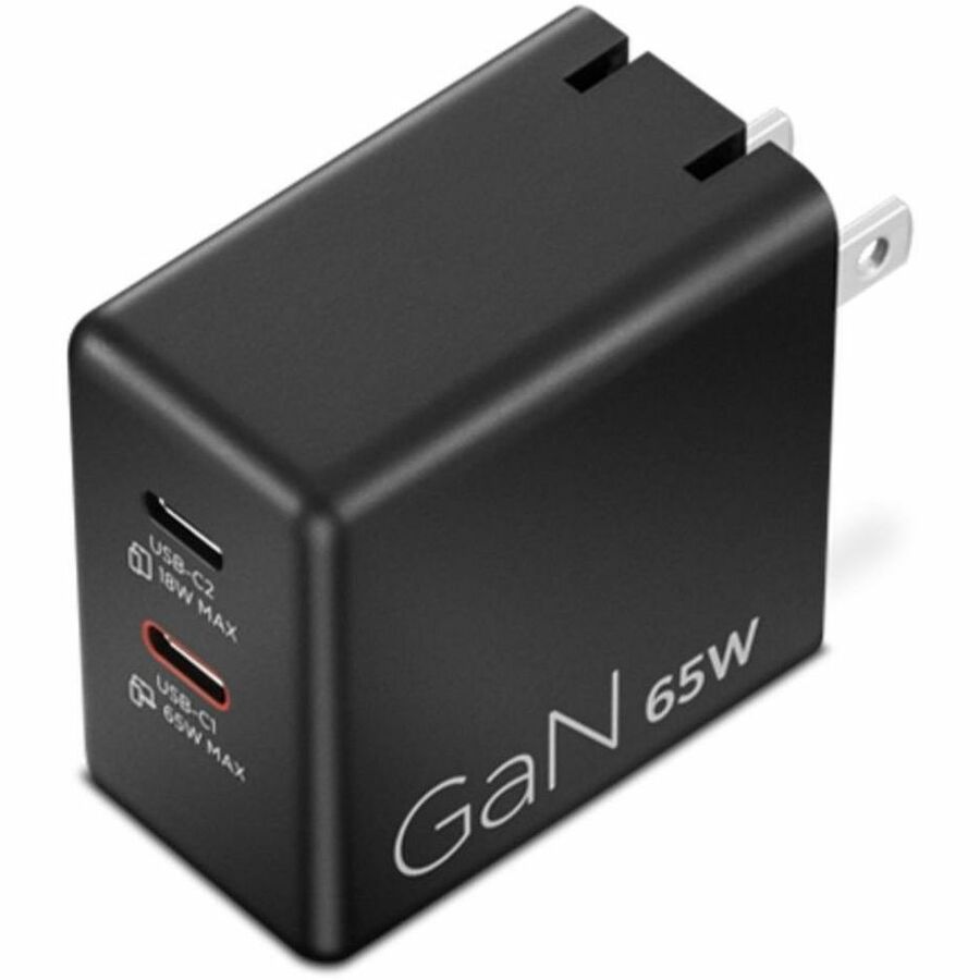 Lenovo Dual USB-C 65W GaN Charger, Black, Part Number 40AW065BUS