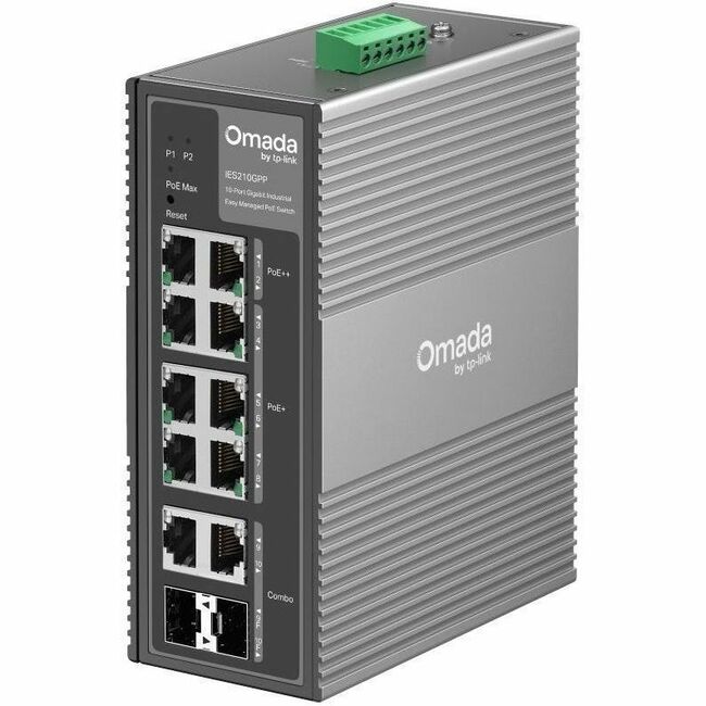 TP-LINK Omada IES210GPP 10-Port Gigabit Industrial Managed PoE Switch with 6 PoE+ and 2 PoE++ Ports