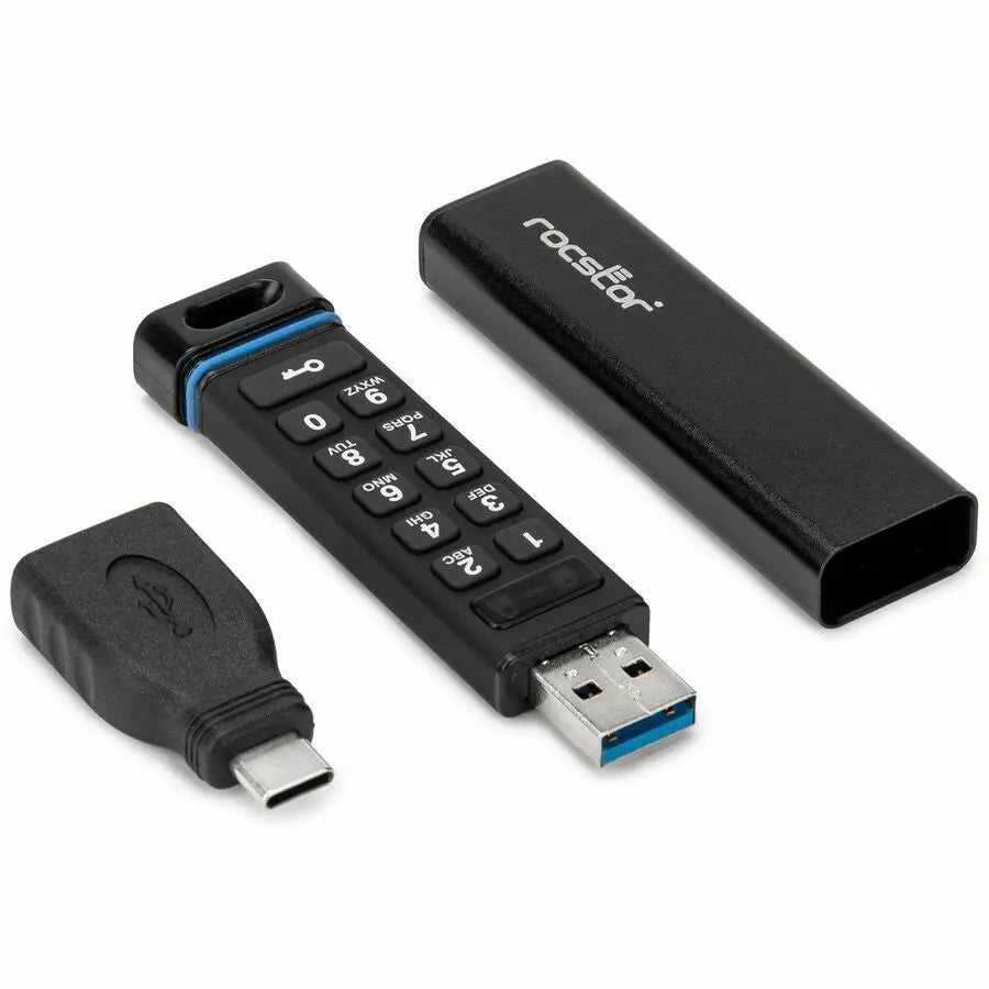 Rocstor DataSecure FX5 64GB Encrypted USB Flash Drive - Secure Portable Data Storage with Hardware Encryption