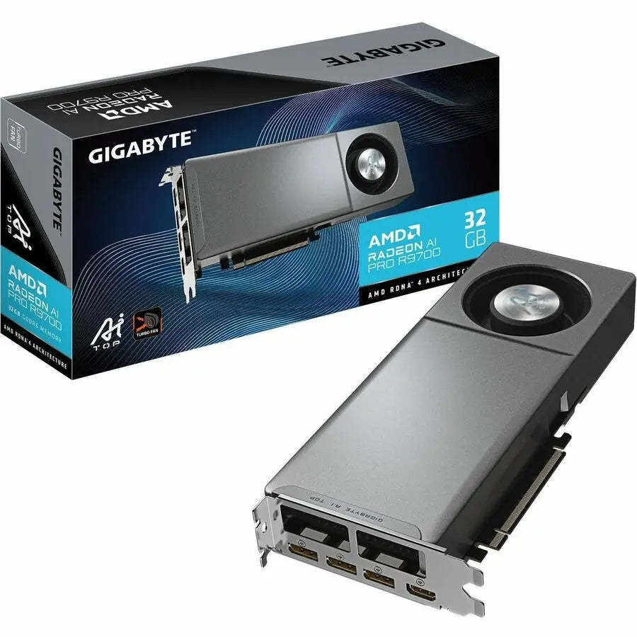GIGABYTE Radeon AI PRO R9700 AI TOP 32G Graphics Card – 32GB GDDR6, Turbo Fan Cooling System