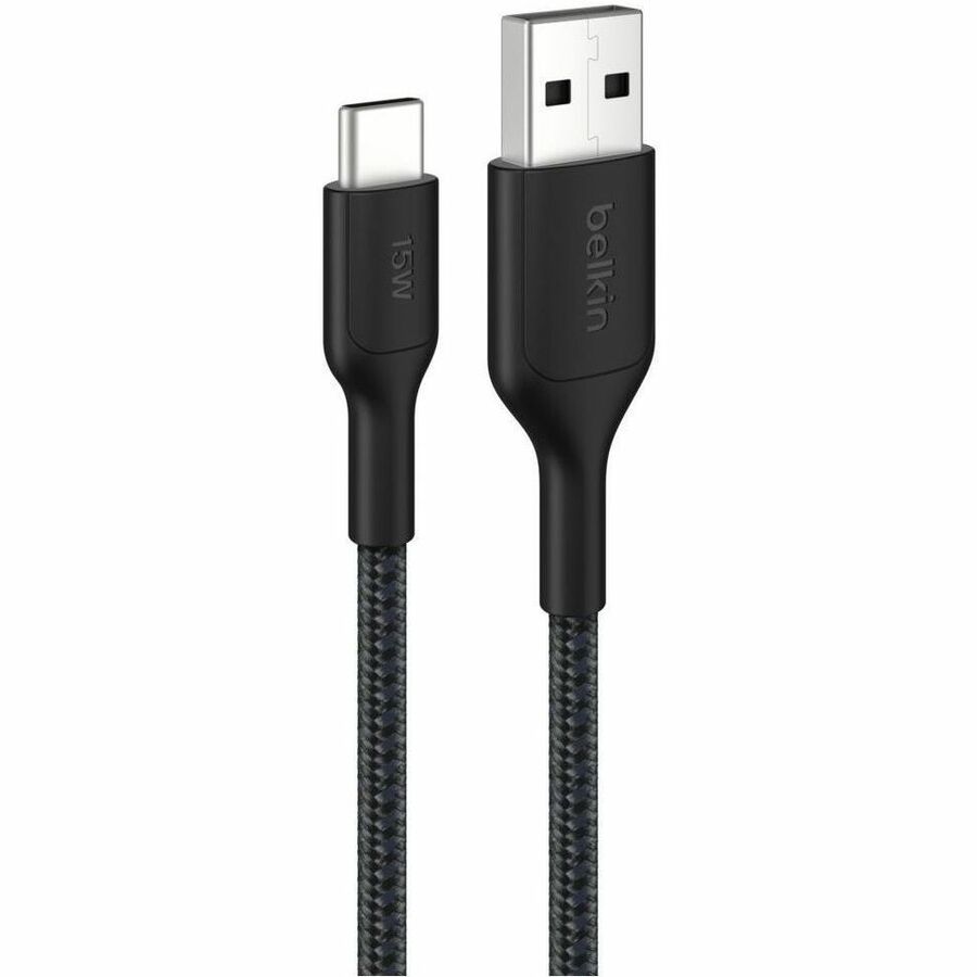 Belkin BoostCharge Pro USB-A to USB-C Braided Cable - 6.6 ft, Black - Fast Data & Power Charging for iPhone and Android Devices