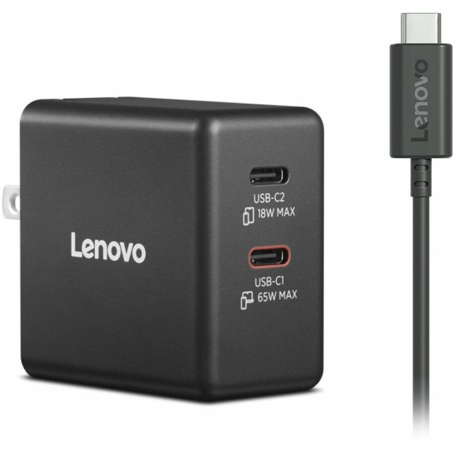 Lenovo Group Limited Dual USB-C 65W GaN Charger - Compact Power Adapter for Lenovo Laptops and Devices