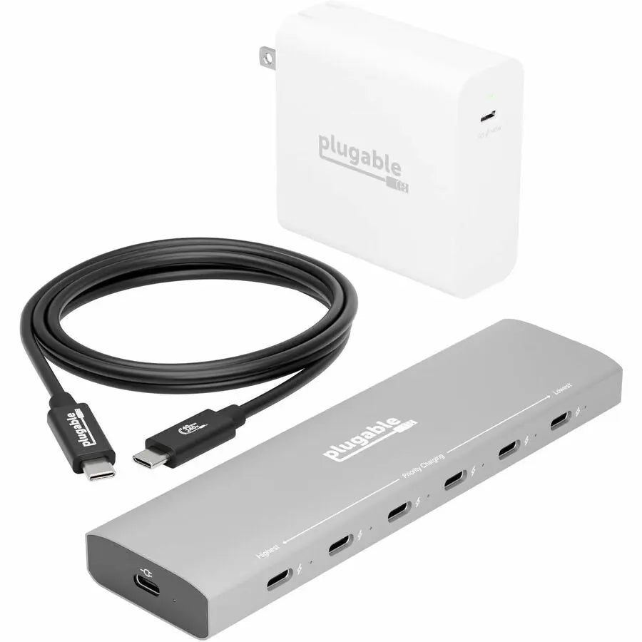 Plugable PS-6CC All-in-One USB-C Charging Station Bundle with 140W GaN Wall Charger and 240W USB4 Cable