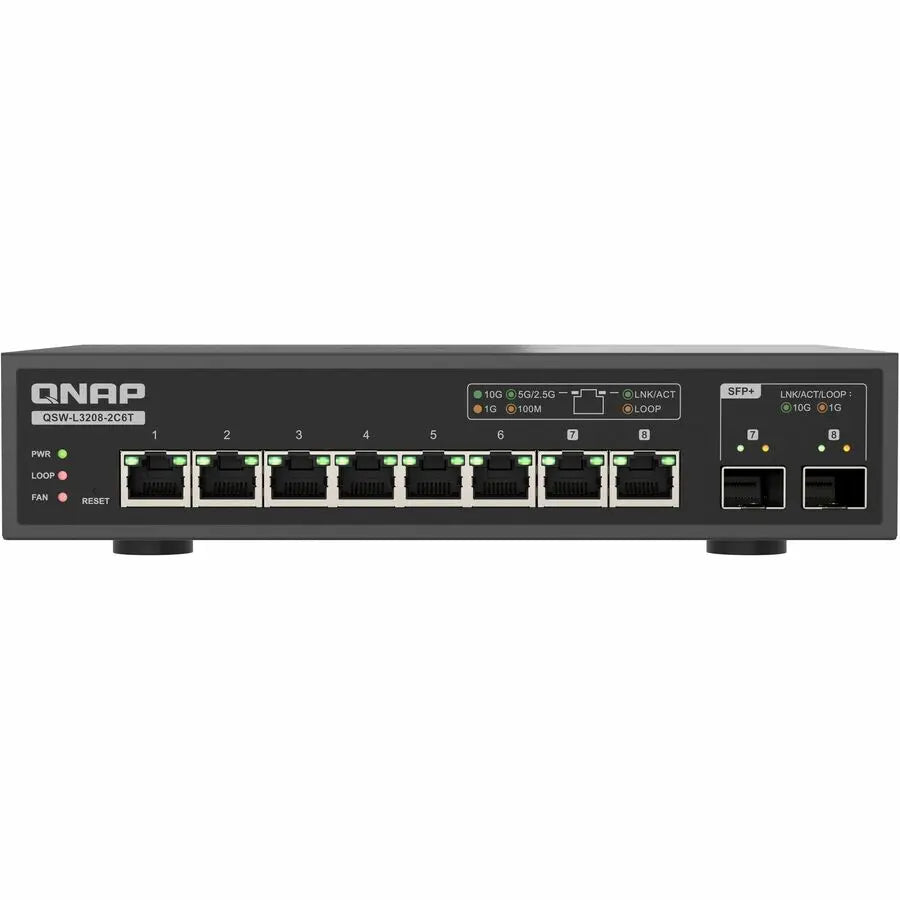 QNAP QSW-L3208-2C6T Ethernet Switch – 8-Port Gigabit Desktop Network Switch for Home and Office